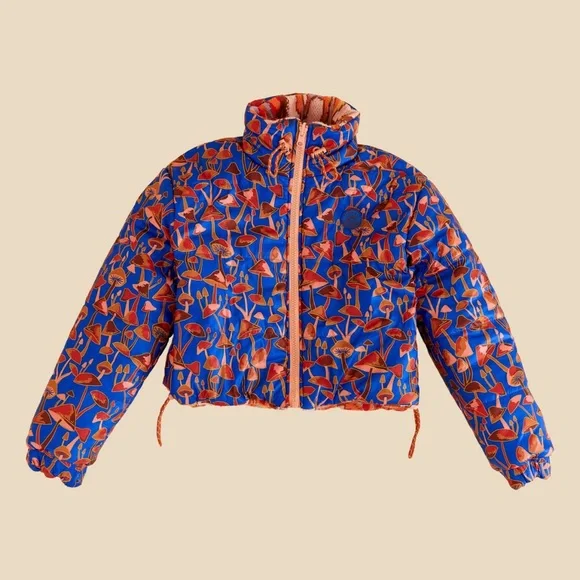 Farm Rio Rose Wild Horses Tricot Reversible Puffer Jacket - Picture 9 of 12